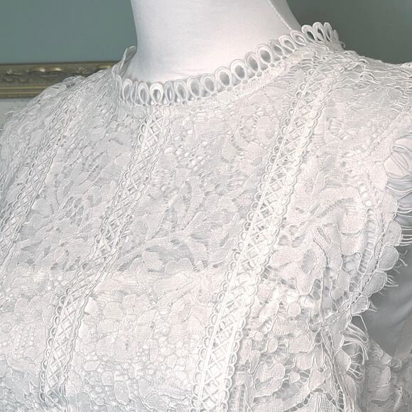 Blu Pepper Mock Neck White Lace Sheath Dress Large Coquette Bridal Boho Chic - Picture 4 of 12